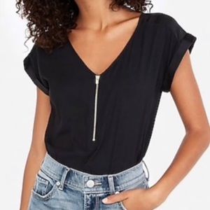Express Women 1/4 Front zip Satin Black Blouse Size Small New With tags